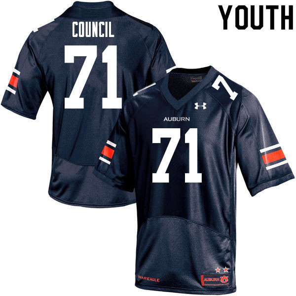 Auburn Tigers Youth Brandon Council #71 Navy Under Armour Stitched College 2020 NCAA Authentic Football Jersey JHH7074MC